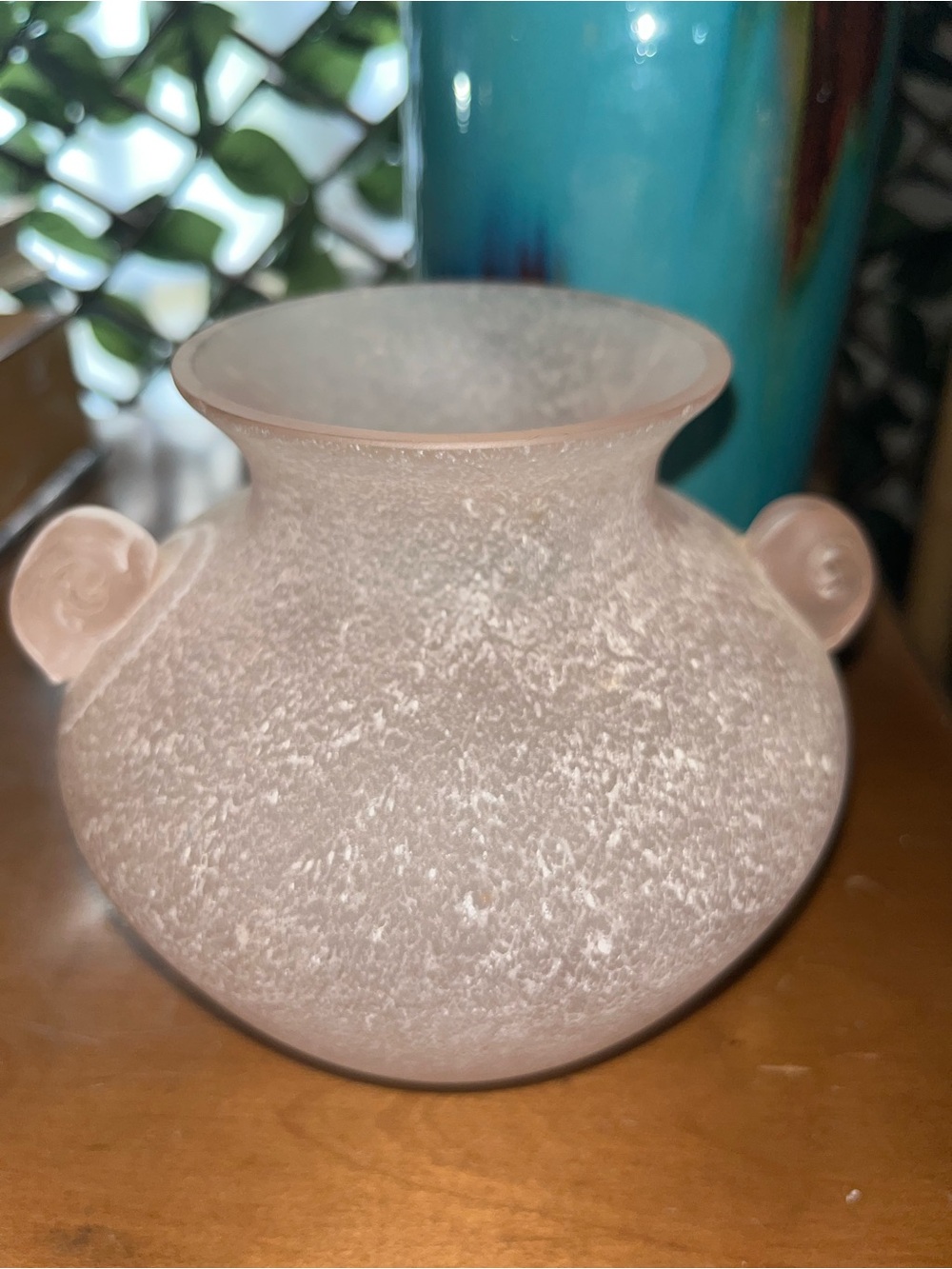 1950’s Archimede Seguso Murano Pink Scavo Vase Snail Handles